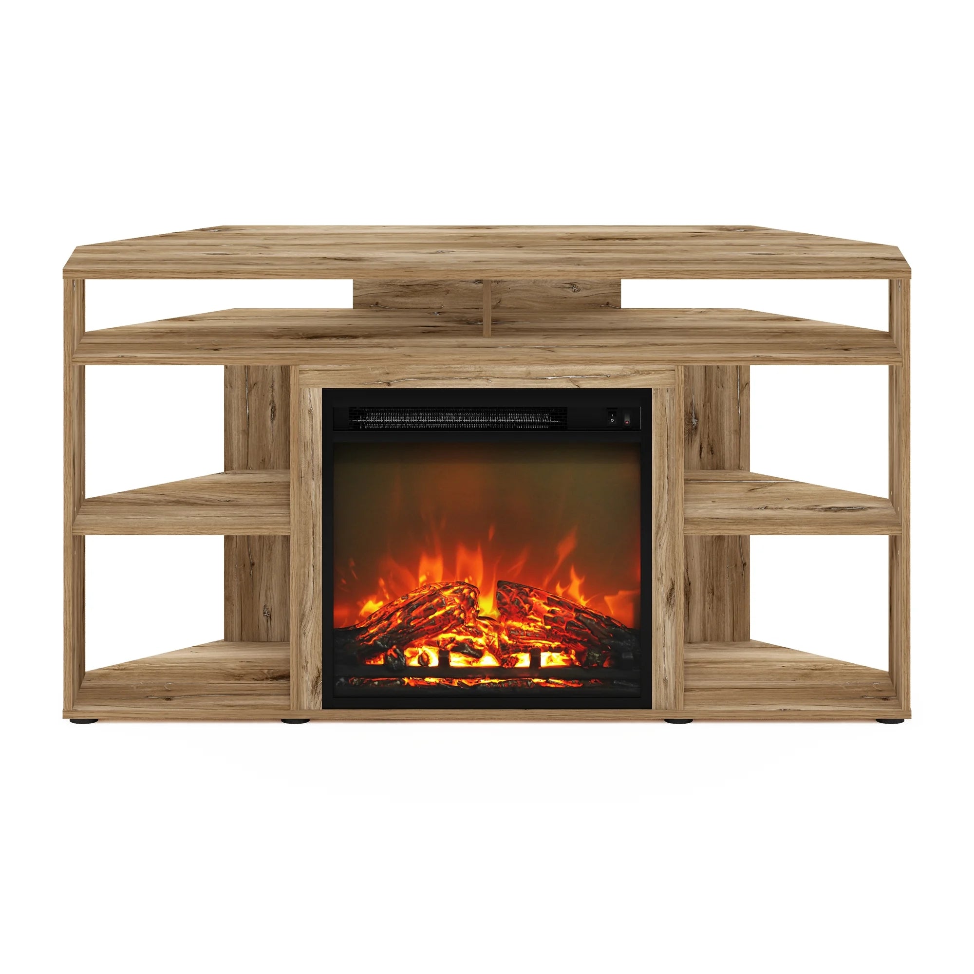 Corner TV Stand with Fireplace, Flagstaff Oak G514