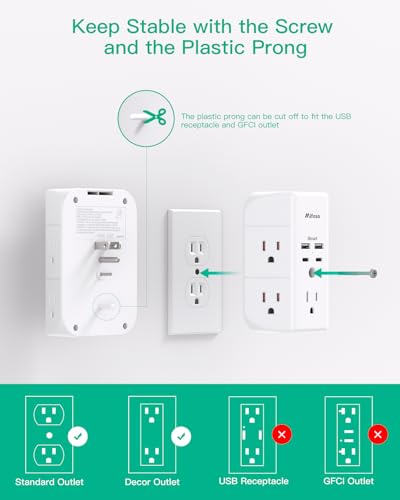 3-Sided Surge Protector Outlet with 4 USB Ports (2 USB C) N13175