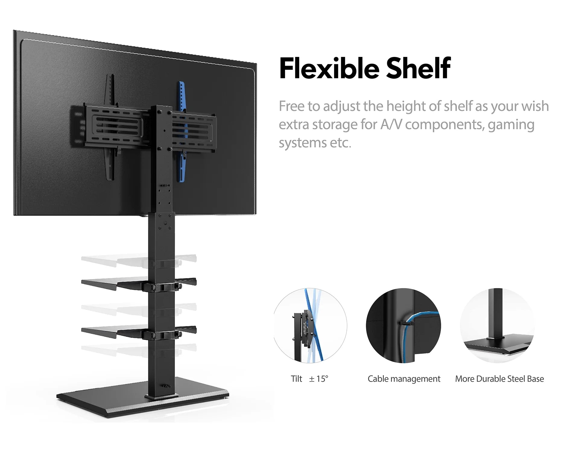 Black Floor TV Stand with Swivel Mount U7649