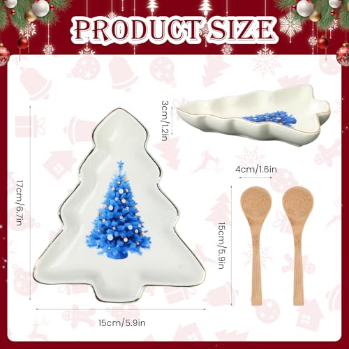 2 Pcs Christmas Dinner Platter Ceramic Serving Dishes with Wooden Spoon Serving Platters Bowl P7162