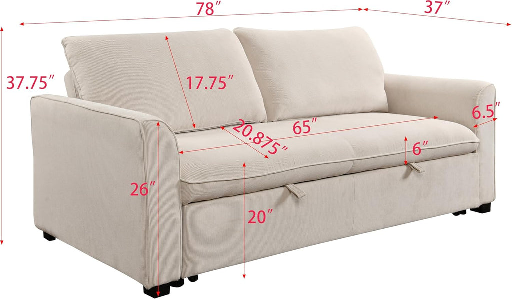 Beige Fabric Convertible Sleeper Sofa with Pull out Bed E31101