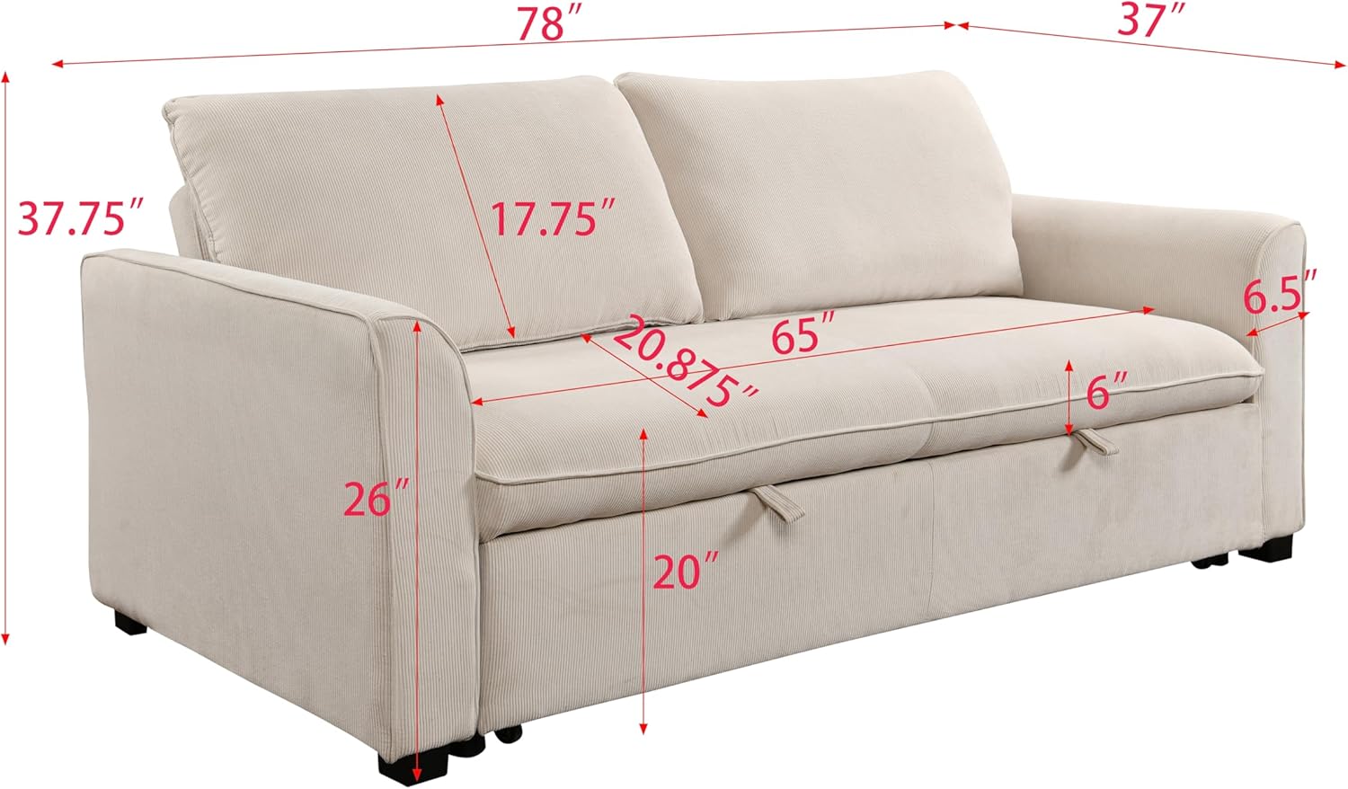 Beige Fabric Convertible Sleeper Sofa with Pull out Bed E31101