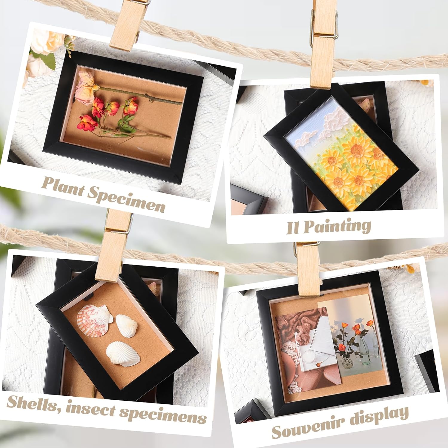 6 Pcs Black Wood Shadow Box Frame Set T790578