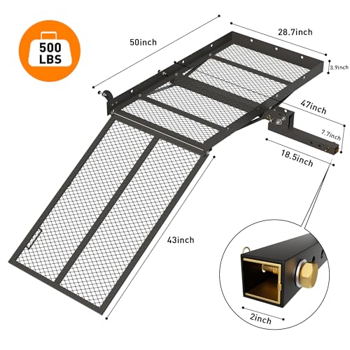50" x 29" x 4" 500 LBS Folding Hitch Cargo Carrier with Ramp U2038