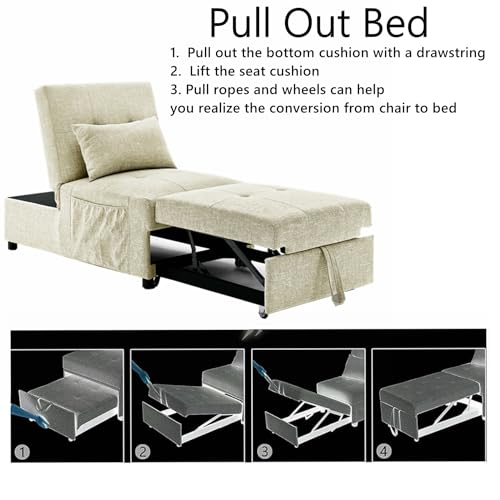 Beige Breathable Fabric Convertible Sleeper Chair Bed G800