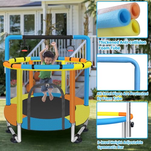 55'' Toddler Trampoline with Safety Enclosure Net & Adjustable Gymnastics Bar R149