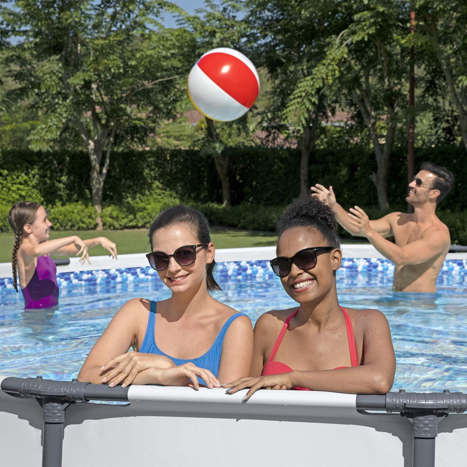 16 x 4 Foot Steel Frame Above Ground Round Swimming Pool Set with Ladder, Cover, Filter Pump P6455