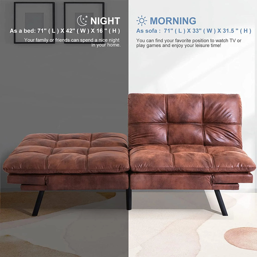 Faux Leather Memory Foam Convertible Futon Sofa Bed A1152