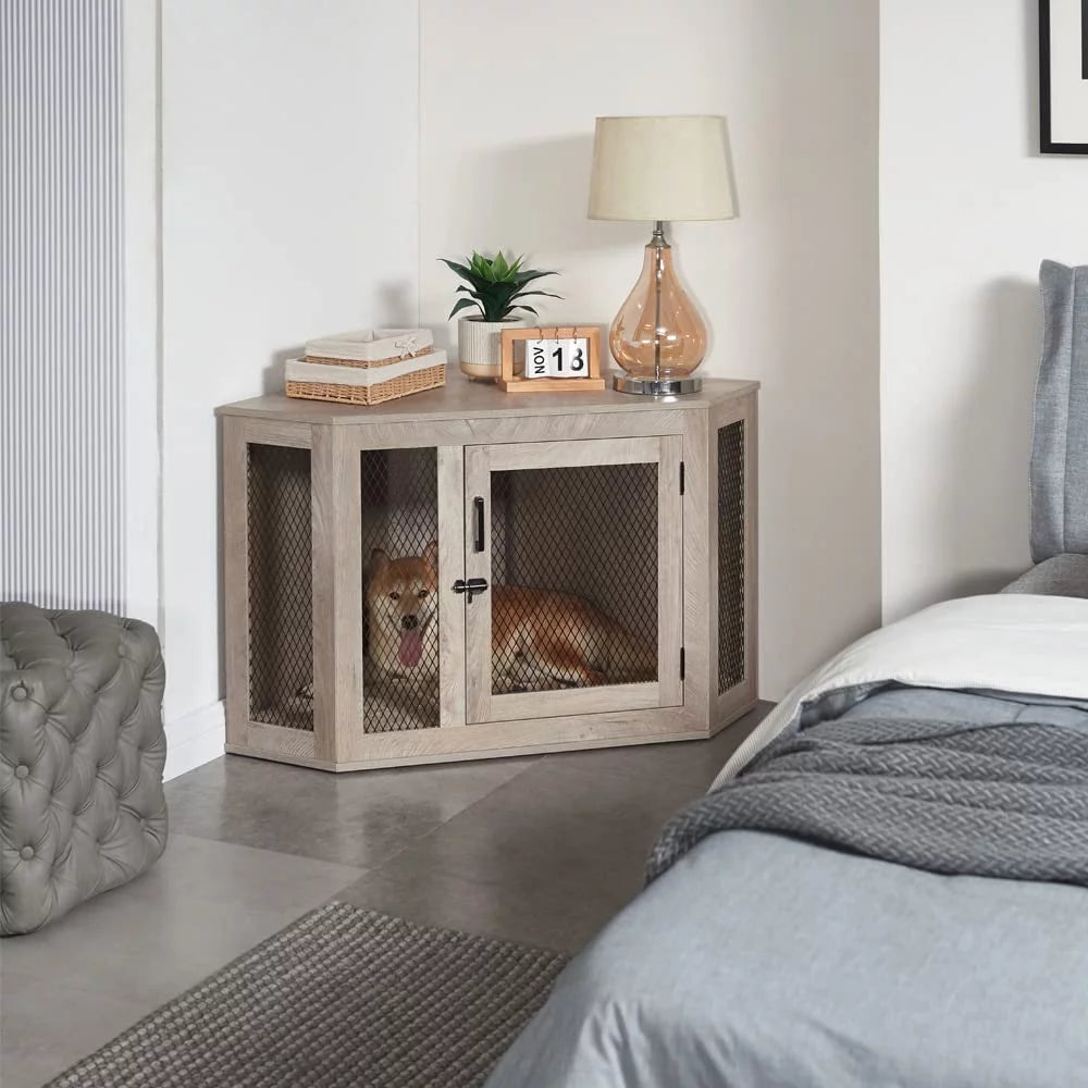 Medium Corner Dog Crate - Weathered Grey U9775