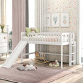 White Wooden Low Loft Bed with Slide and Ladder B199