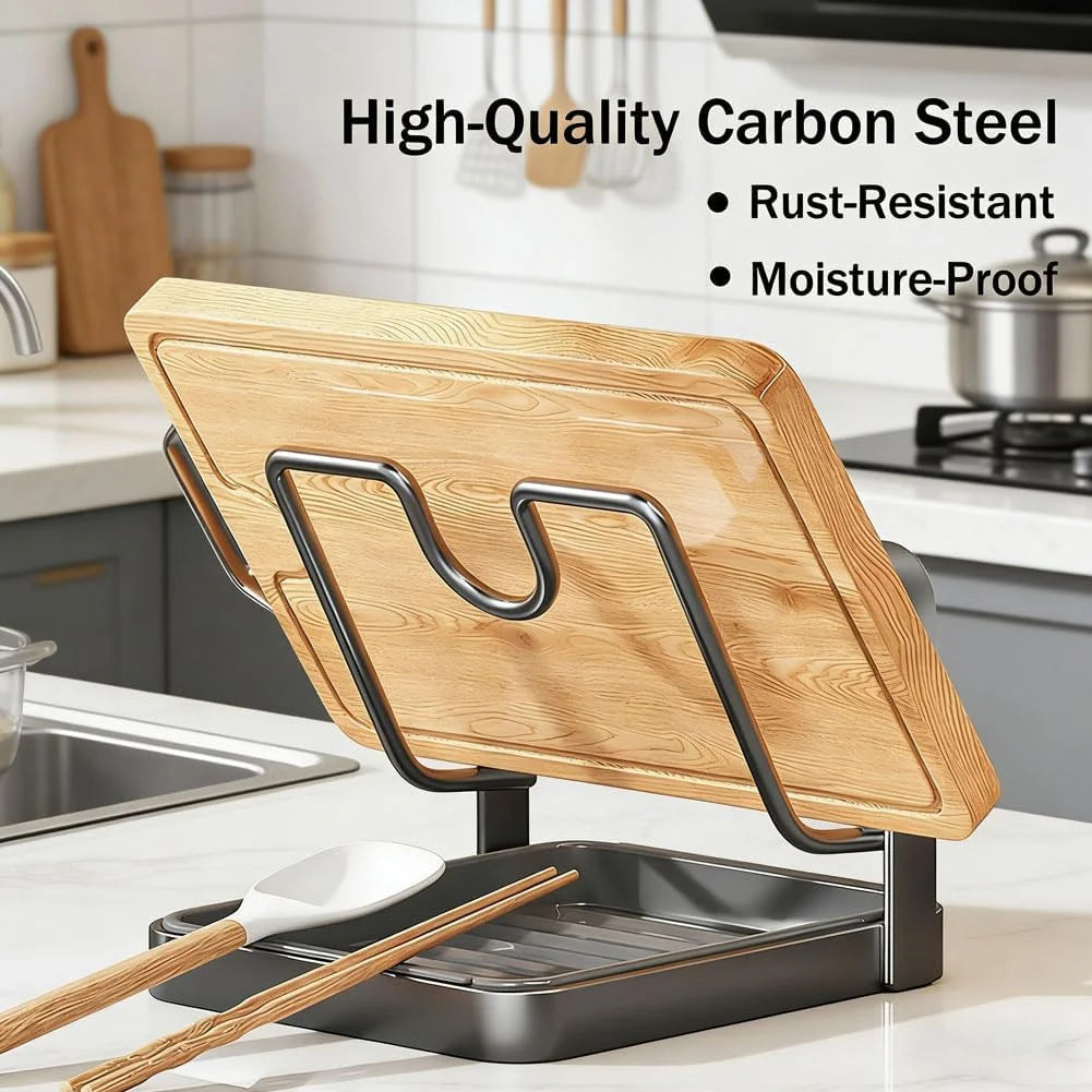 Stainless Steel Pot Lid Storage Rack with Removable Drip Tray J12427