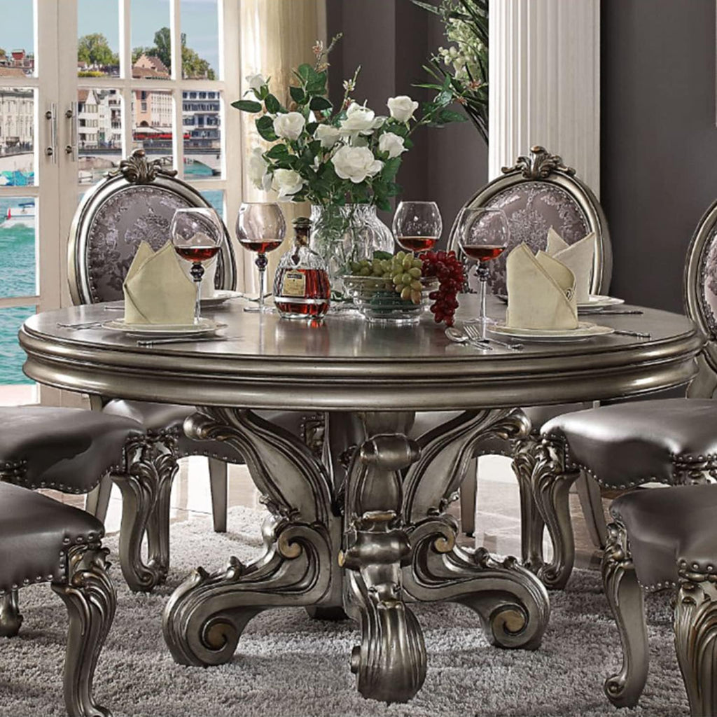 Antique Platinum Round Dining Table with Single Pedestal E450128