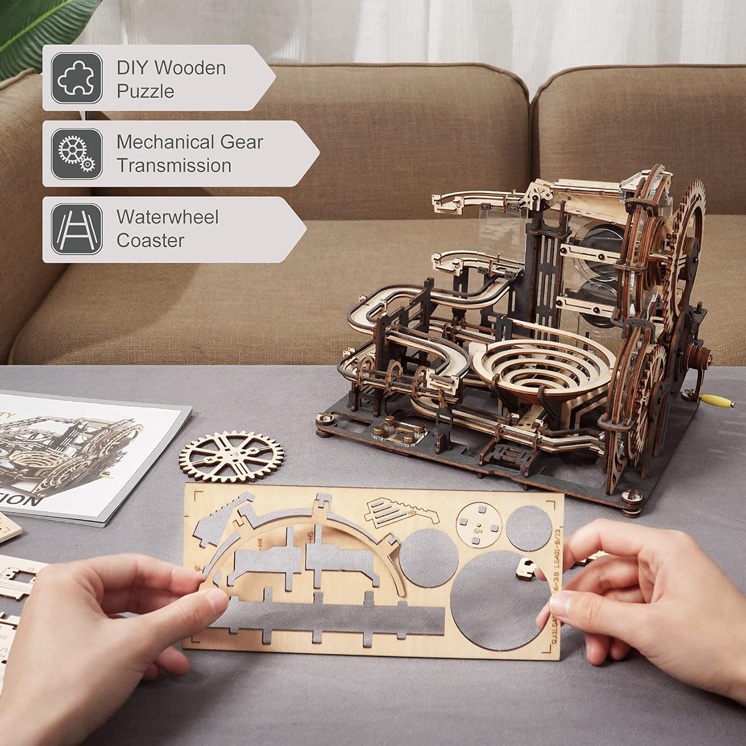 3D Wooden Puzzles Marble Run Chain Model Mechanical Building Kit G26355