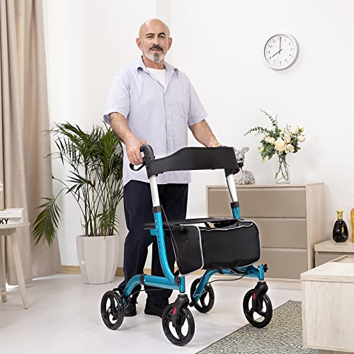 Champagne Lightweight Aluminium Folding Rollator Walker with Seat and 8-inch Wheels C2427