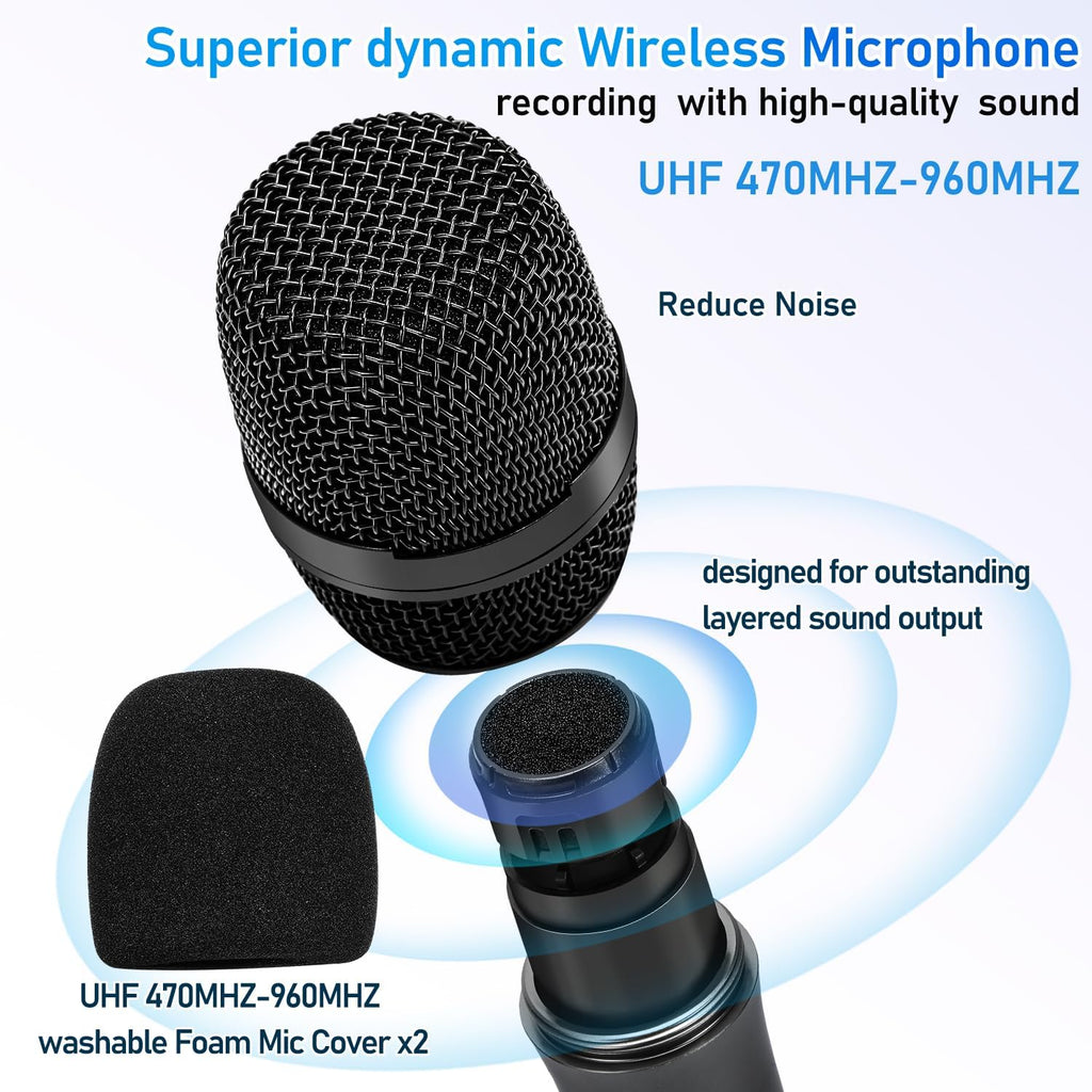 Wireless Handheld Dynamic Cordless Microphone with Rechargeable Bluetooth Receiver, UHF 200 FT Range, 6.5mm/3.5mm Output O430
