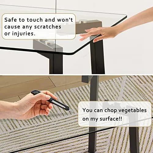 Clear Tempered Glass Dining Table with Metal Legs V542259