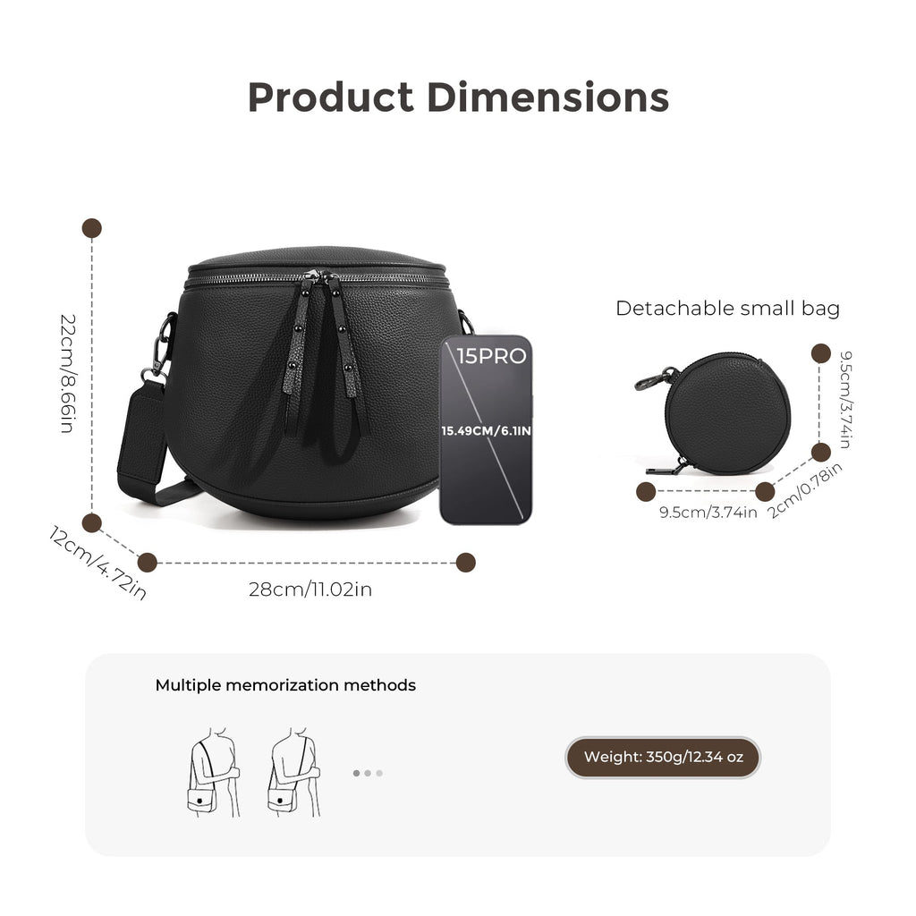Ounamei Large Crossbody Bag for Women | Multi-Style Bag with Coin Pouch for Travel & Daily Use