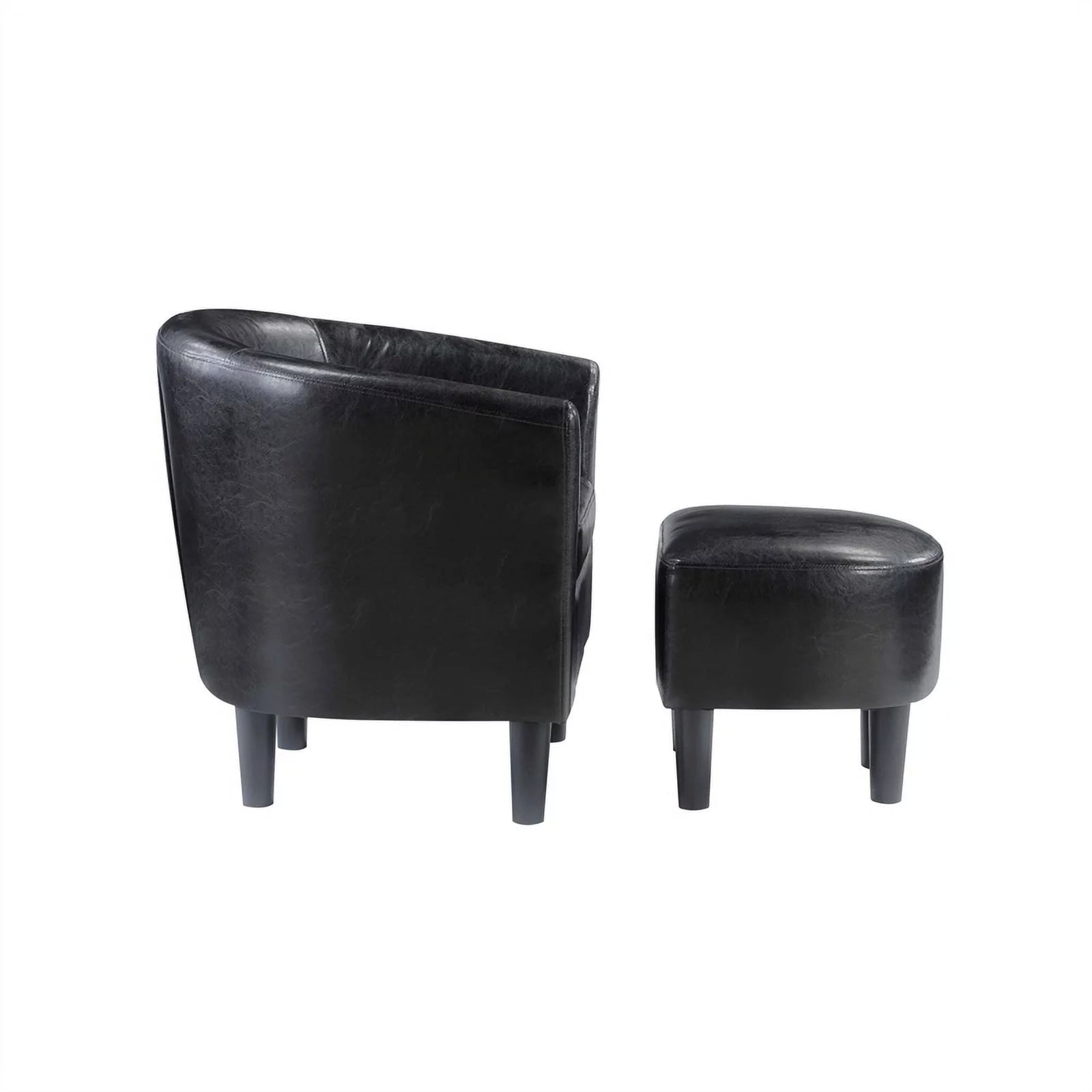 Contemporary Faux Leather Accent Chair with Ottoman in Black Z9531