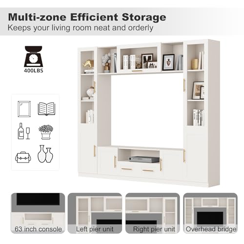 White TV Stand with Glass Doors & Shelves E546