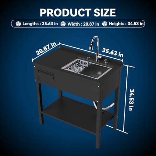 36" Stainless Steel Freestanding Utility Sink with Drawer P952