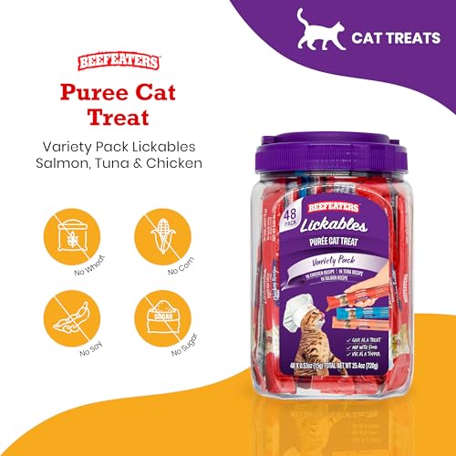 Cat Treats Variety Pack Lickable Puree 48ct Salmon Tuna Chicken Grain-Free Taurine-Enriched M7700