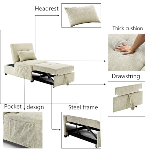 Beige Breathable Fabric Convertible Sleeper Chair Bed G800