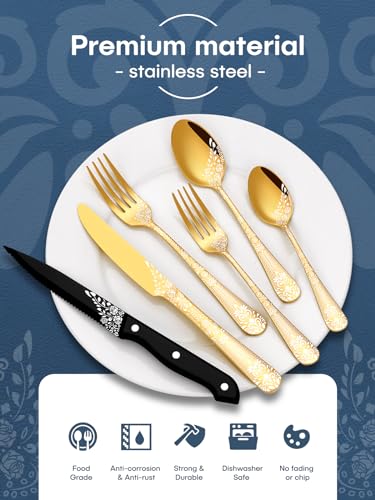 48-Piece Black Stainless Steel Flatware Set with Steak Knives A276277