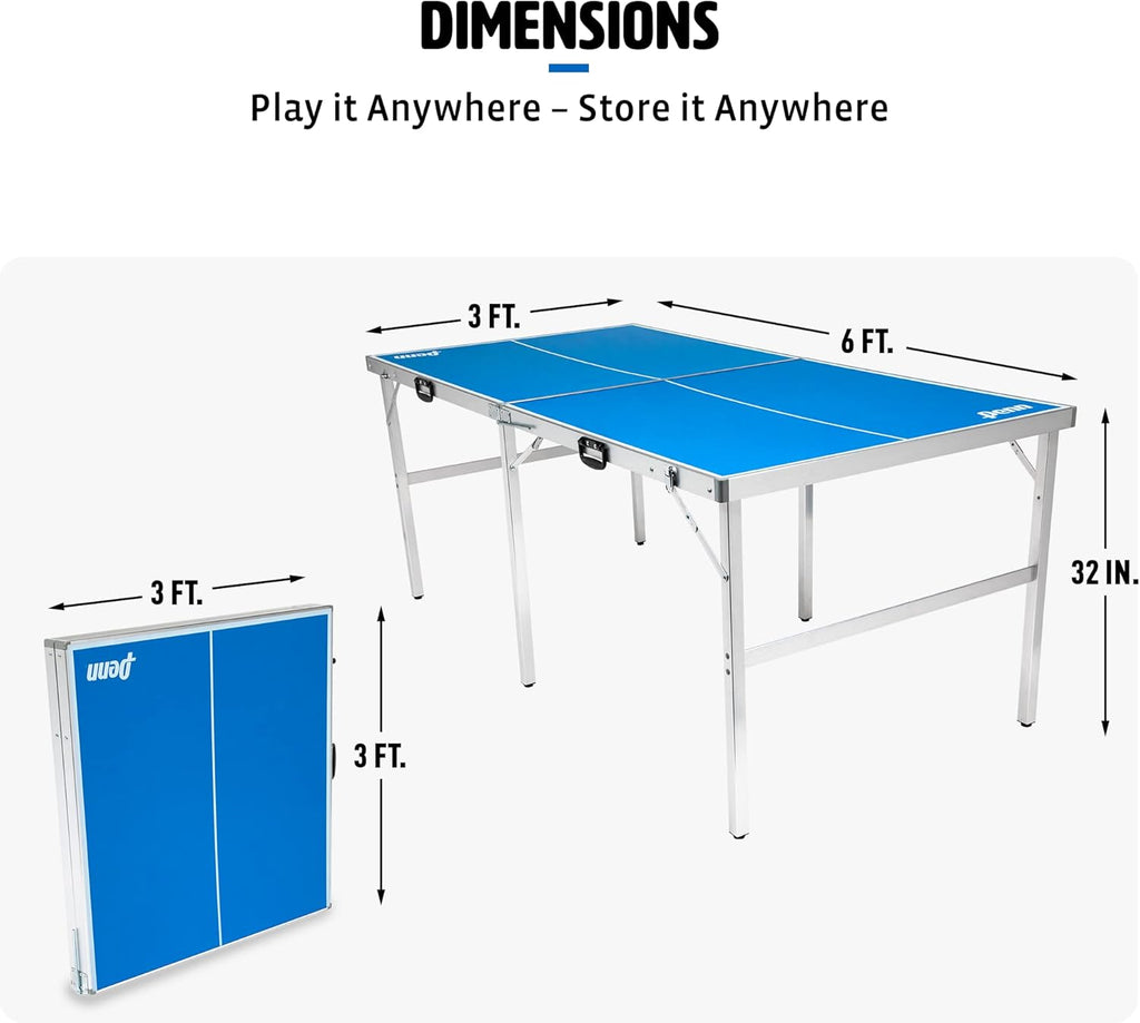Fully Assembled 6 Foot x 3 Foot Portable Table Tennis Table with Net, 2 Ping Pong Paddles and 4 Balls M8487