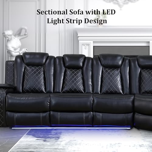 Black 6 Seat Power Reclining Sectional Sofa with LED Light K131