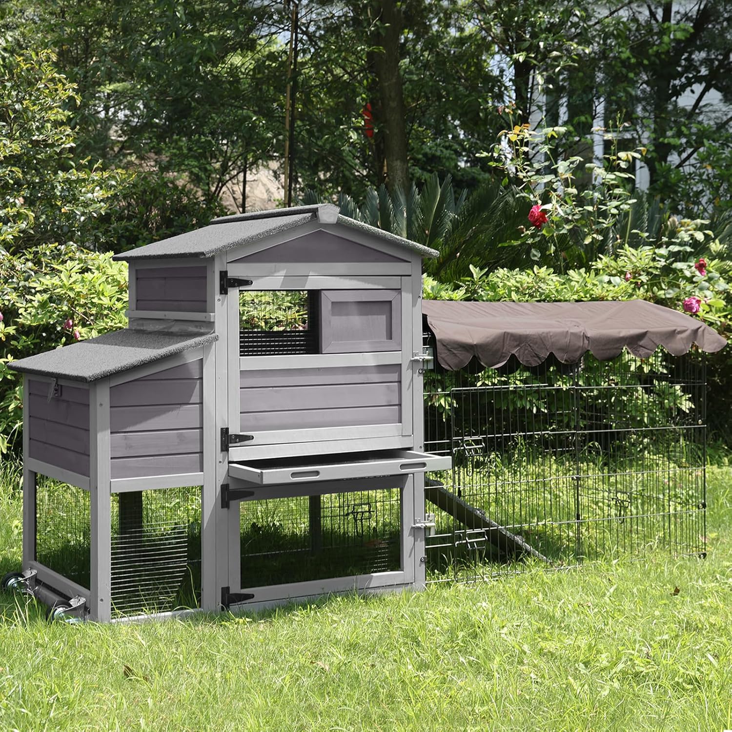 Large All-Steel Frame Chicken Coop with Metal Run J4633