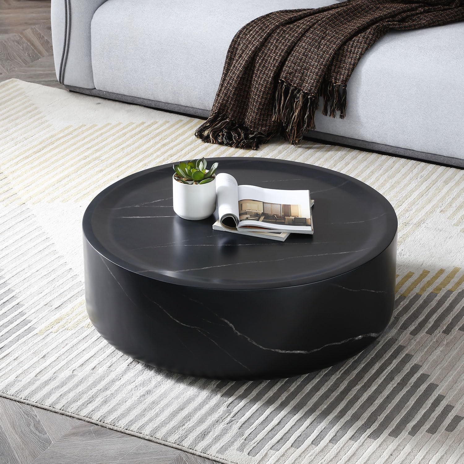 Black Faux Marble Round Coffee Table D41319