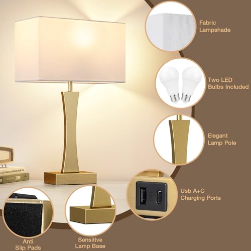 3 Way Dimmable Touch Table Lamp Set of 2 with USB Ports X42235