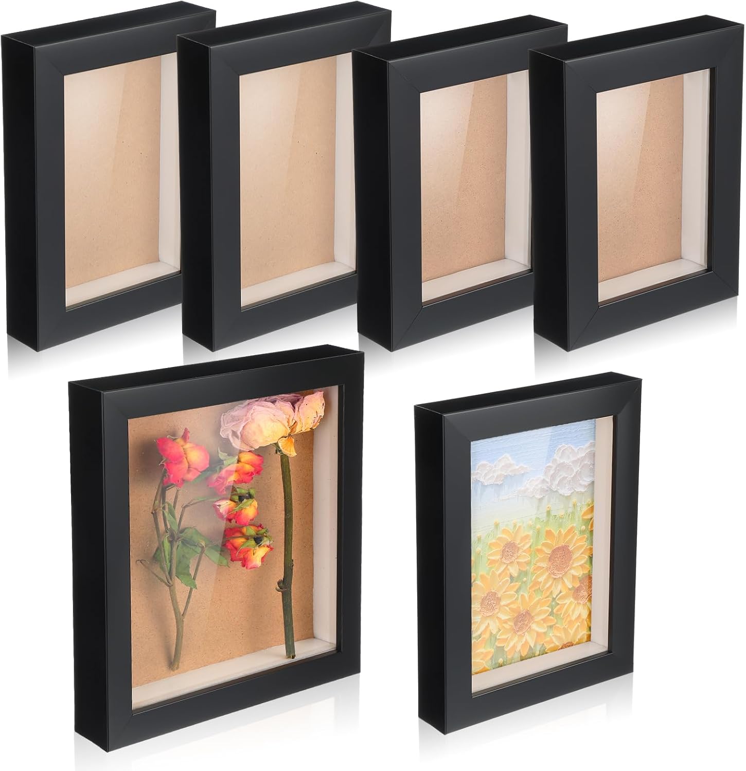 6 Pcs Black Wood Shadow Box Frame Set T790578