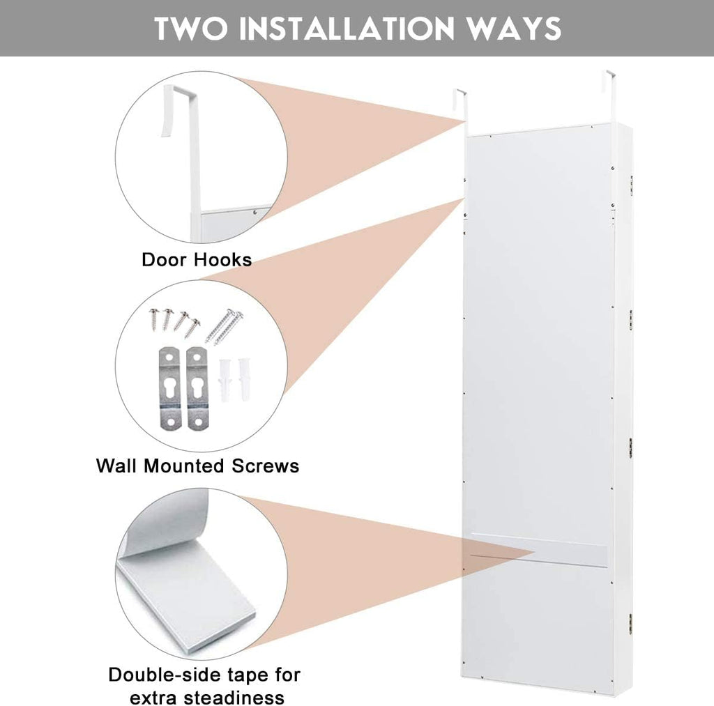 Wall Mounted Jewelry Armoire with Full-Length Mirror, 5 Shelves, 16 Hooks & 60 Ring Slots L5397