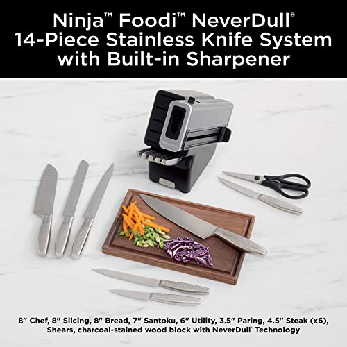 14-Piece German Stainless Steel Knife System with Built-in Sharpener, Stainless Steel/Black J34175