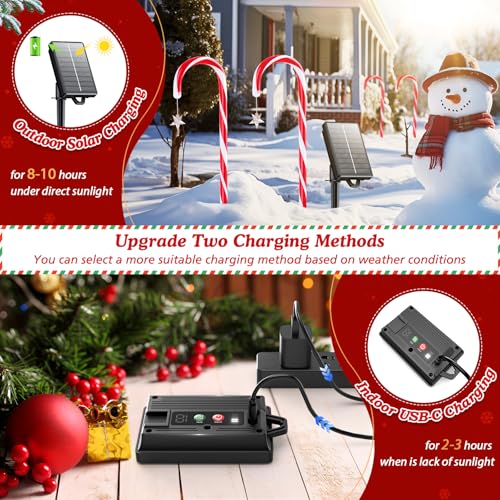 24-Pack Solar Christmas Candy Cane Lights, 144 LED O3812