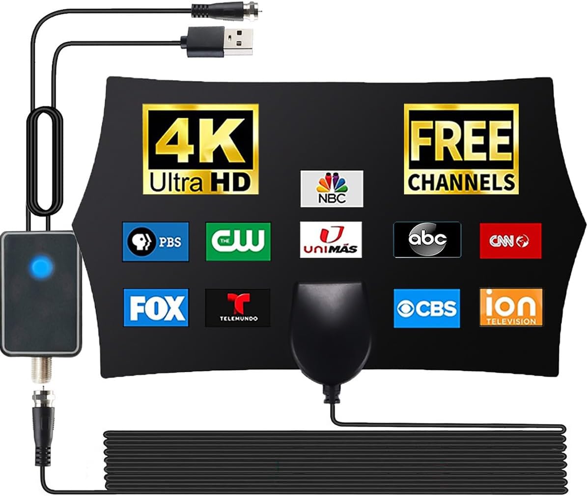 Indoor TV Antenna with Amplifier Signal Booster, 16ft Coax Cable U564149