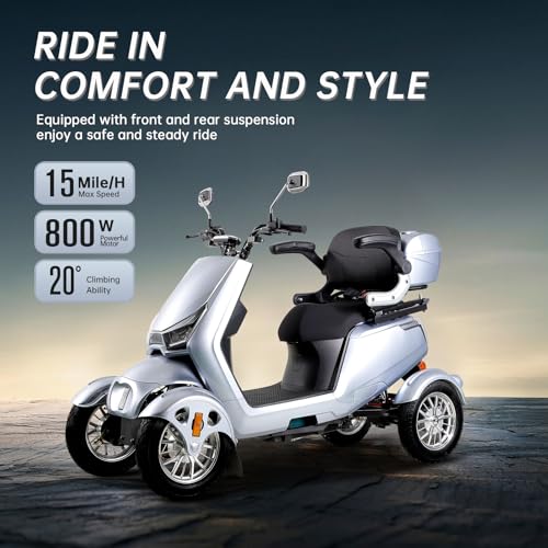 Heavy Duty 4-Wheel 3 Speed Electric Mobility Scooter with Rear Lockbox & Adjustable Seat G3295
