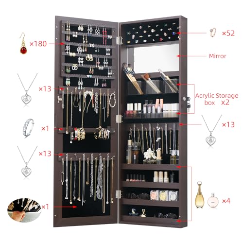 Off-White Jewelry Armoire with Mirror and 2 Drawers S670089