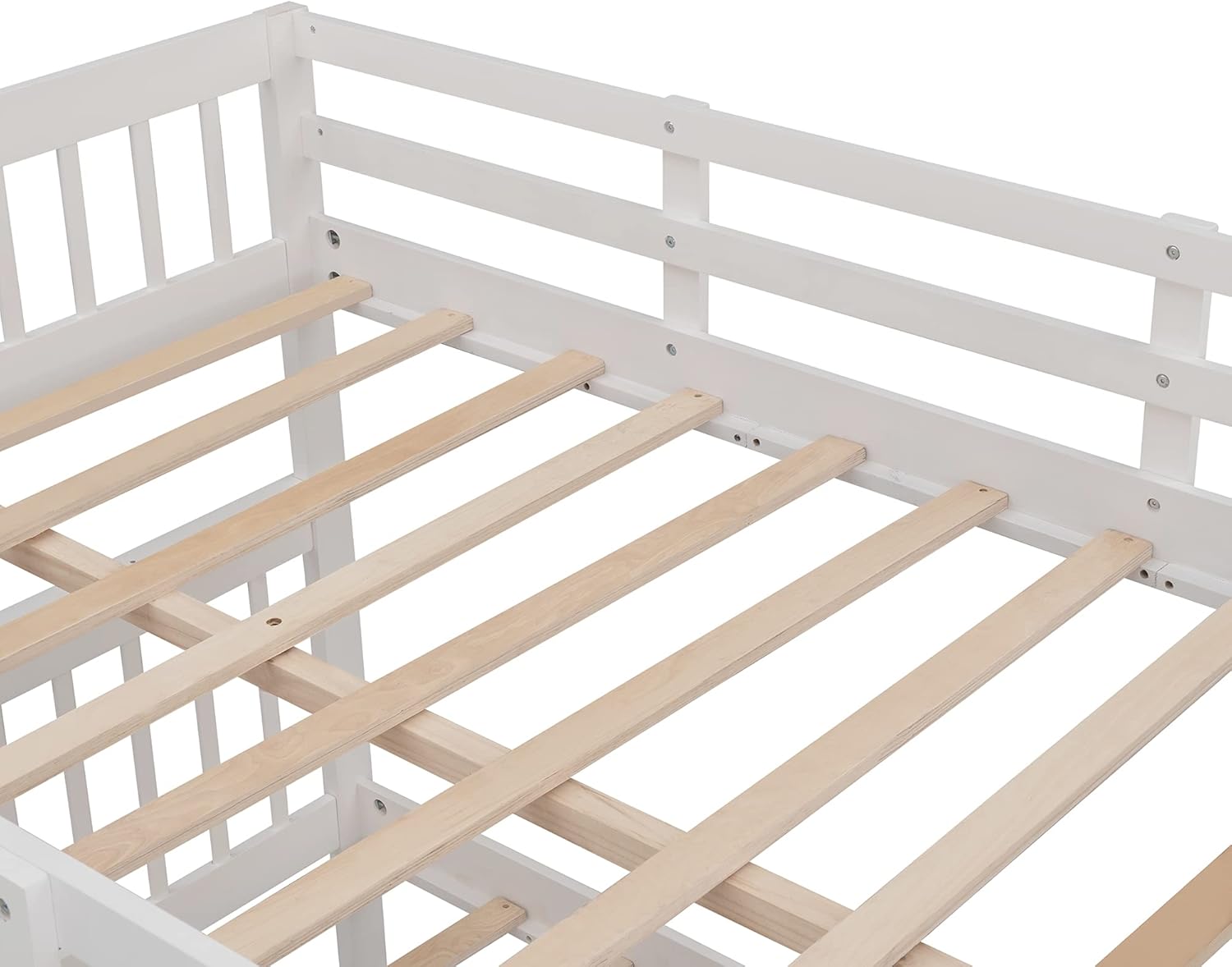 White Full Over Full Wooden Bunk Bed with Stairs and Storage Drawers L13742