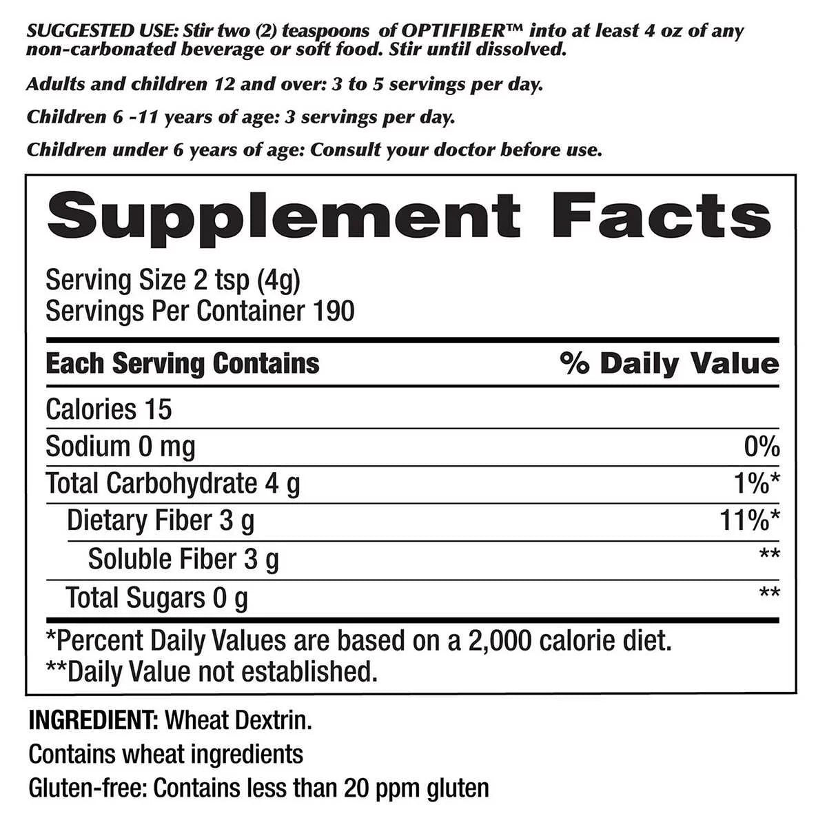 25.6 Ounces 190 Servings OPTIFIBER V916992