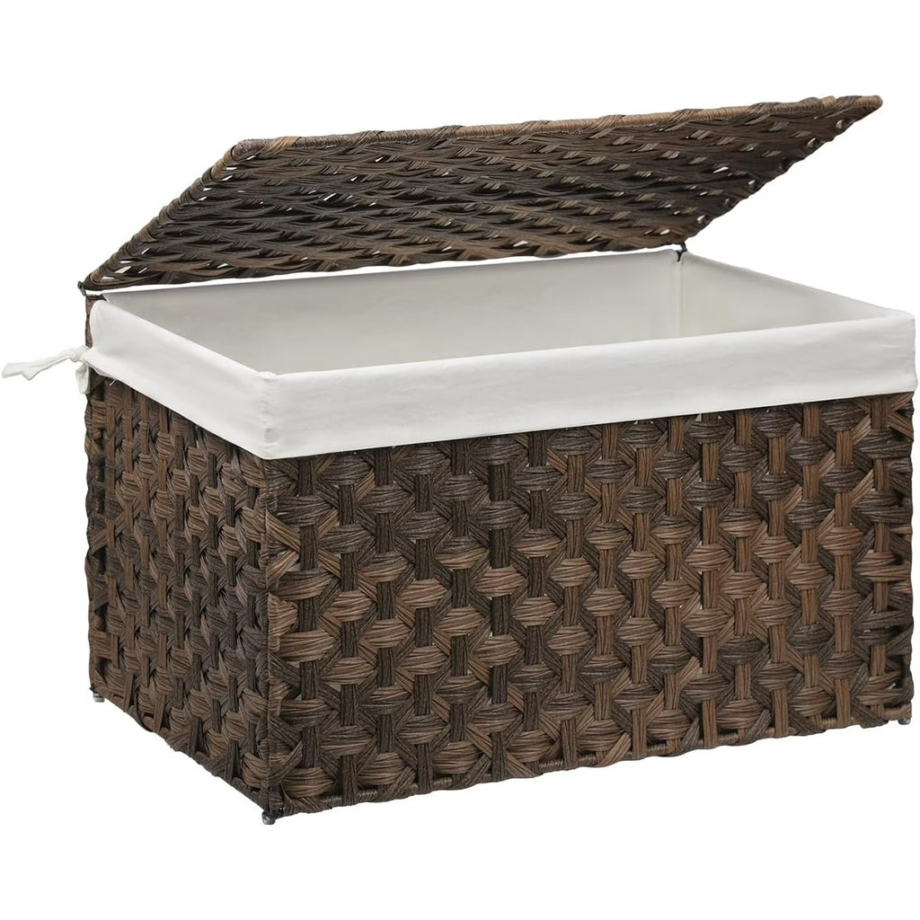 Brown Woven Storage Basket with Lid, 27.7 Gallon H144