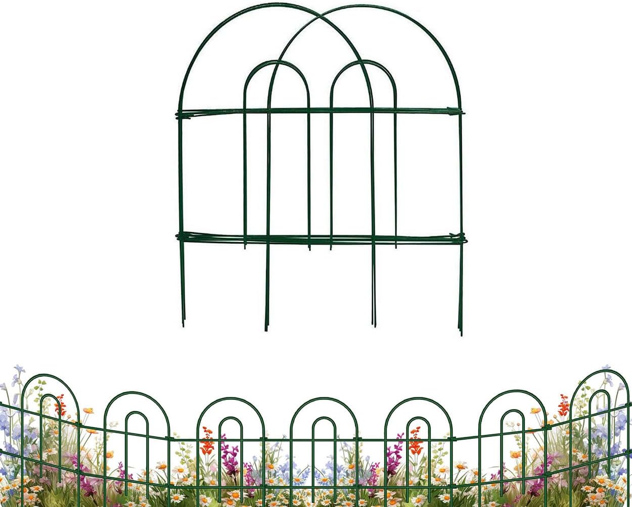 Green Garden Border Folding Fence 24 Inch x 10 Feet Pack of 5 Set Overall Length 50 Feet Landscape Panel Decorative Fence W933220