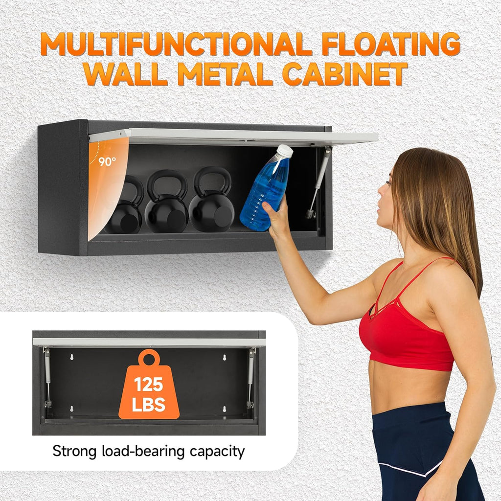Black Metal Wall Mounted Locking Cabinet 30.31" W with Up-Flip Door N7232