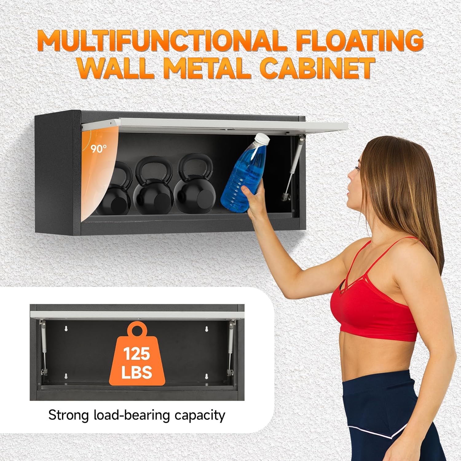 Black Metal Wall Mounted Locking Cabinet 30.31" W with Up-Flip Door N7232