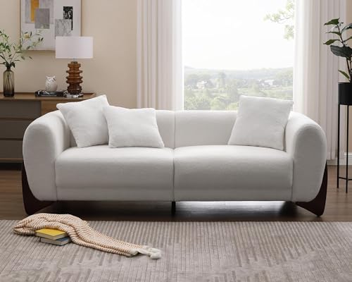 White 3 Seater Sherpa Boucle Sofa with Wood Legs A12741