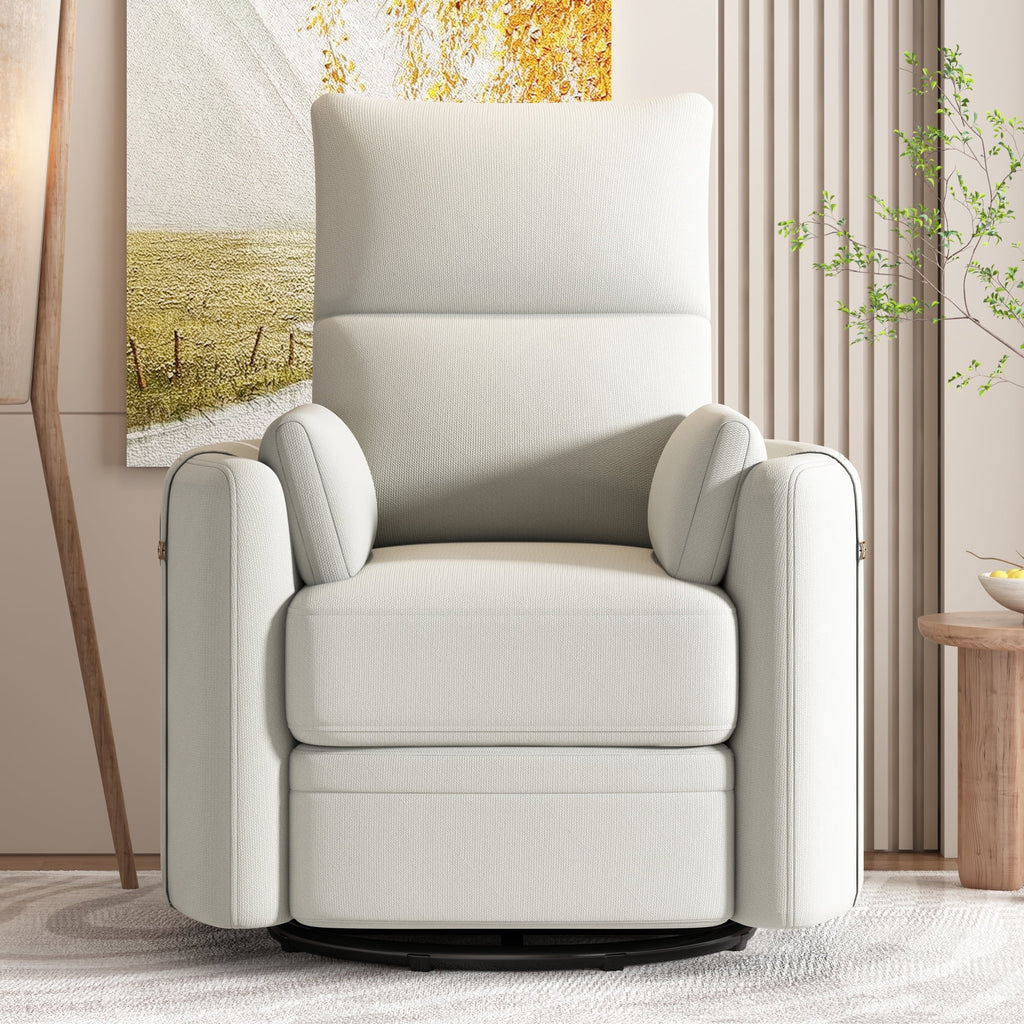 Beige Manual Swivel Glider Recliner Chair with Two Removable Pillows L58108