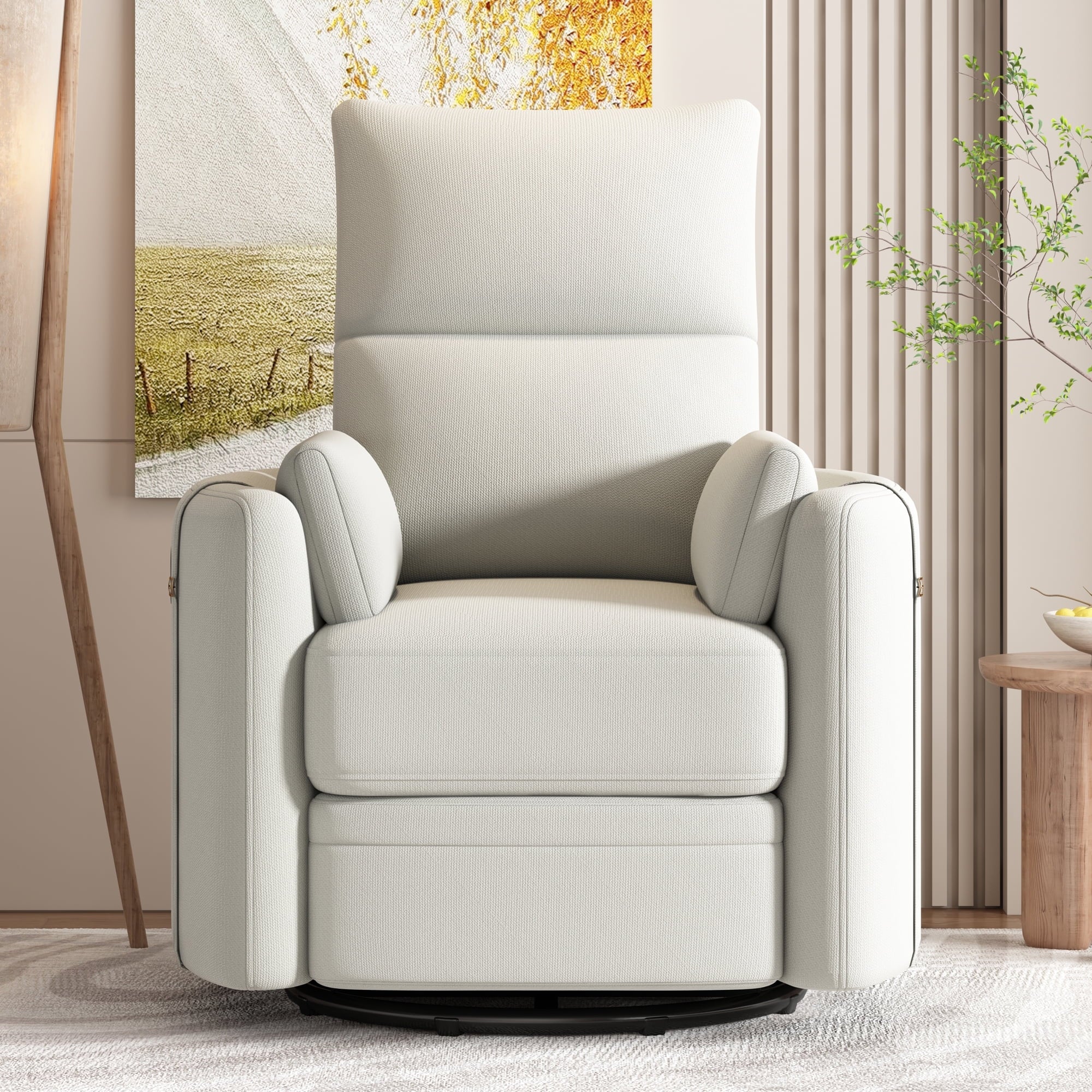 Beige Manual Swivel Glider Recliner Chair with Two Removable Pillows L58108