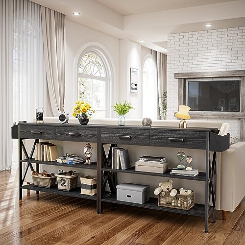 Black Console Table with 2 Drawers and 3 Tier Storage Shelves K977925