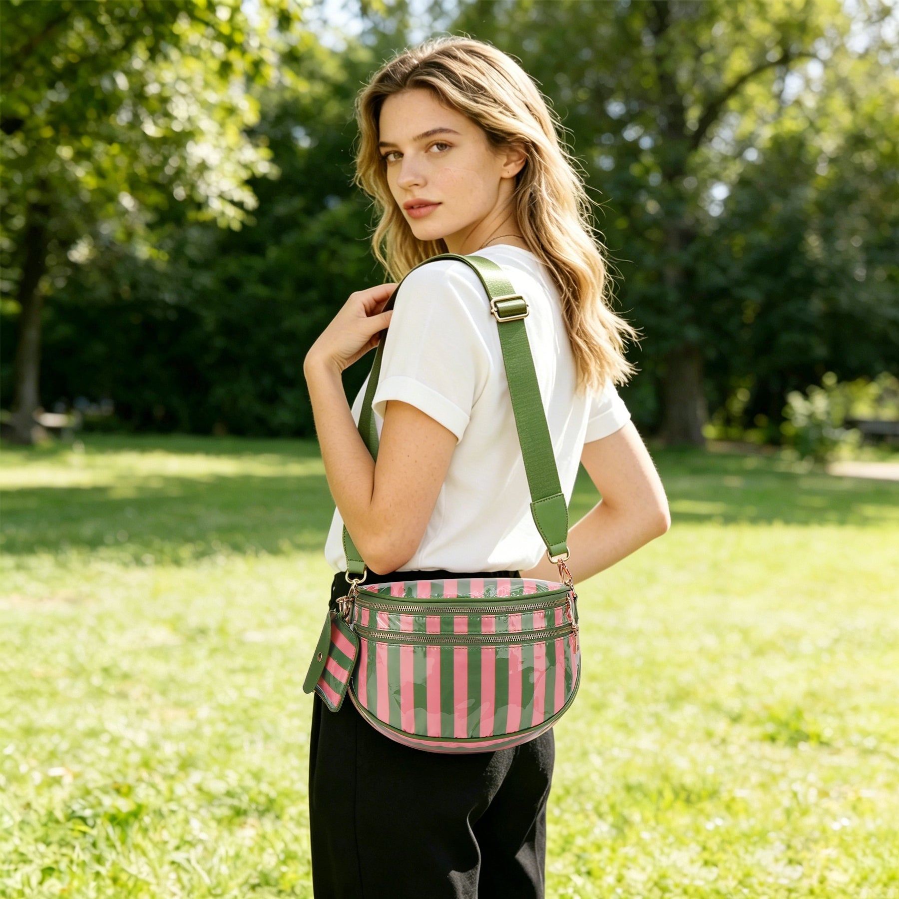 Ounamei Checkered Crossbody Bum Bag for Women Large Capacity Belt Bag for Moms & Everyday Travel